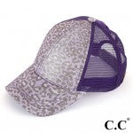Glittery Leopard Print Ponytail Hat with Mesh Back (Multiple Colors)