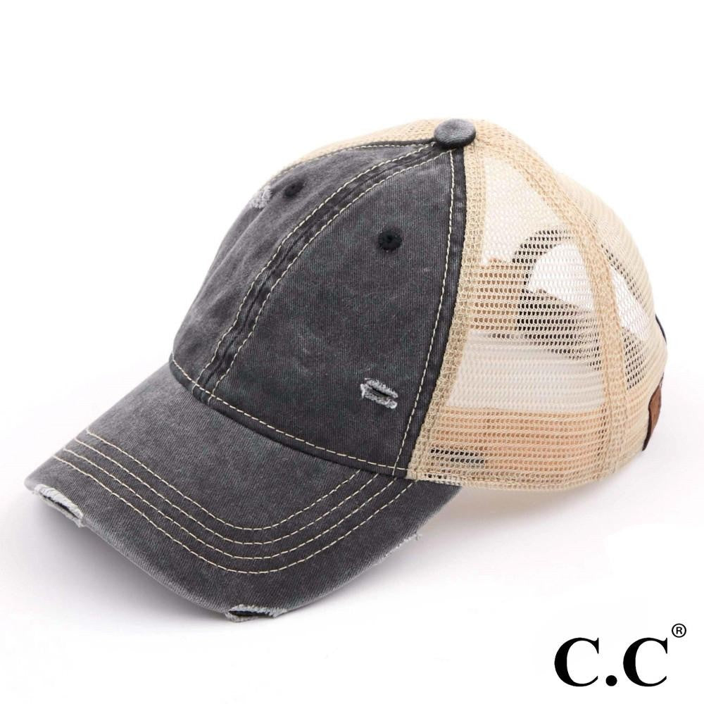Distressed Baseball Cap with Mesh (Multiple Colors)